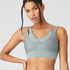 Alo Yoga Airlift Double Trouble Sports Bra Cosmic Gray